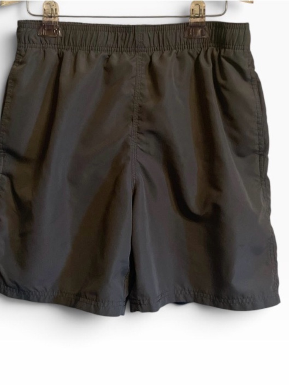 Men's Olive Green Lined Swim Trunks with Elastic Waist, Side & Rear Pockets